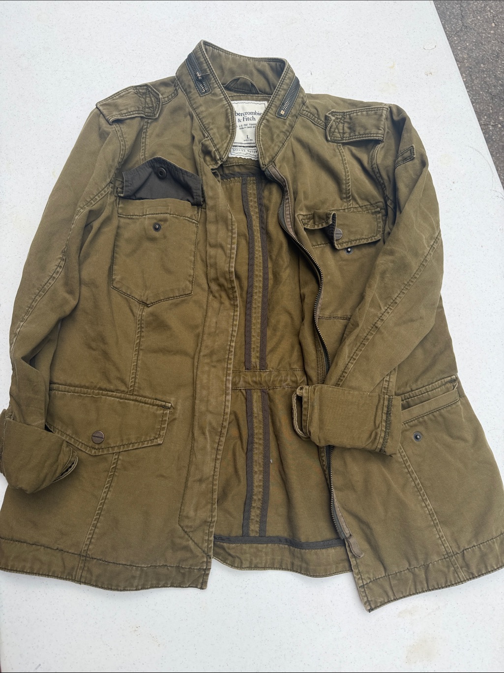 Abercrombie & Fitch Men's Olive Field Jacket With Utility Pockets